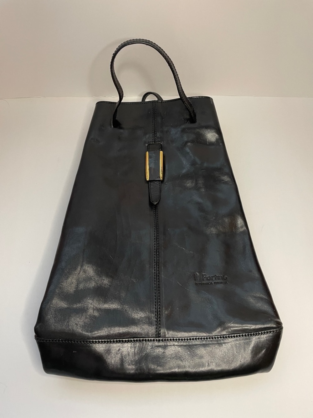 Vintage Black Leather Italian II FORTINO Backpack with Gold Accent. - Picture 6 of 7